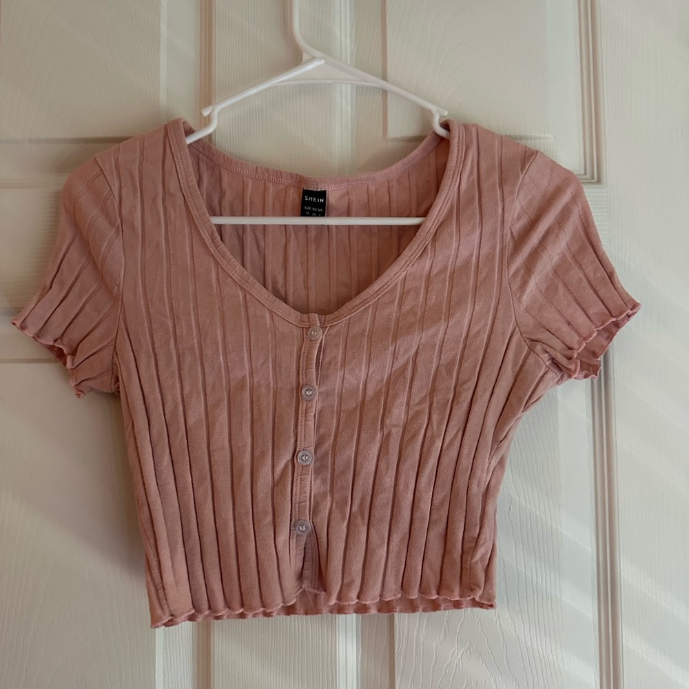 SHEIN Pink Ribbed Crop Blouse